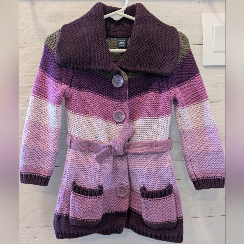 🪻Baby GAP Toddler Girl's Purple Striped Sweater Cardigan; Size: 18-24 Months